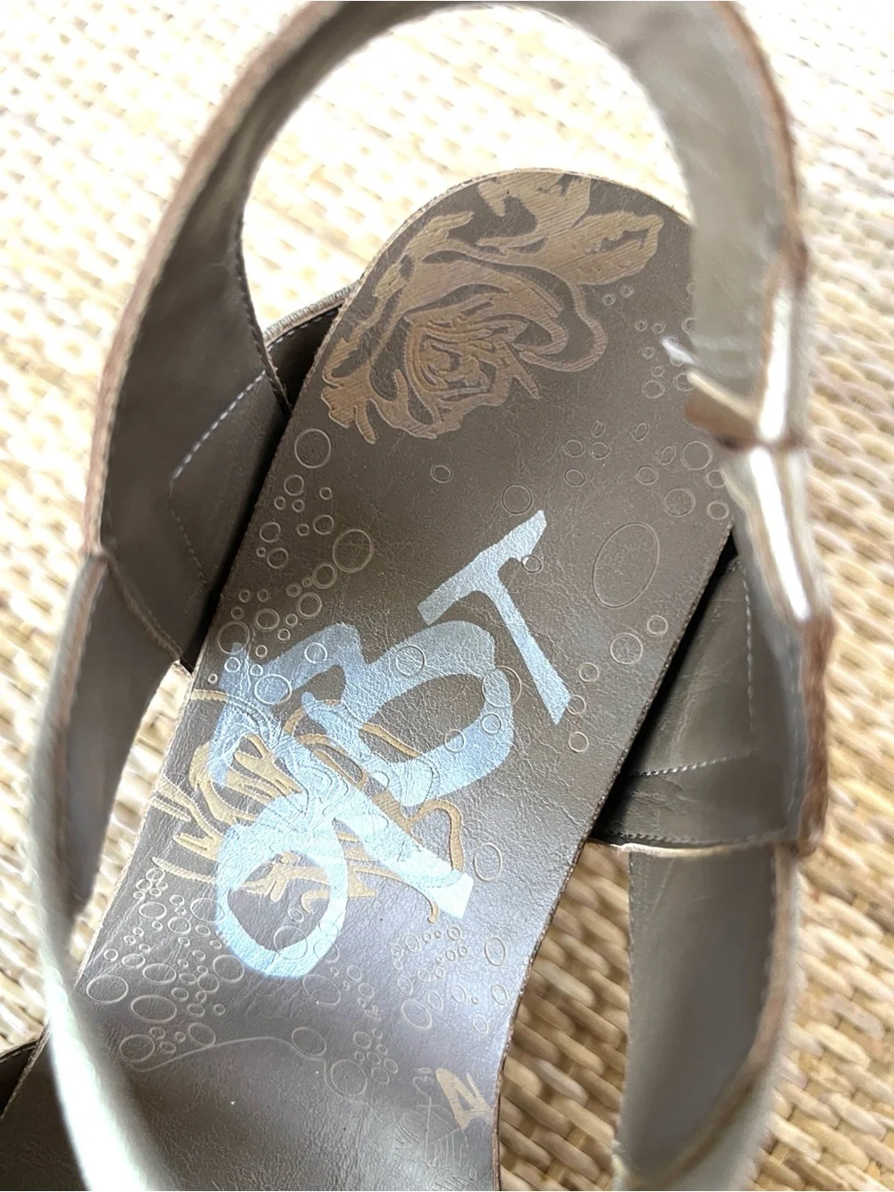 OTBT Bushnell wedge sandal metallic bronze platform sole leather/textile upper 9